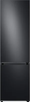 A front view of a black refrigerator.