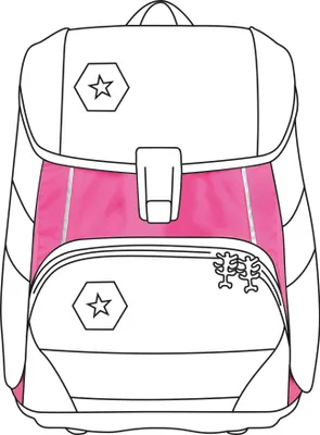 A line drawing of a pink and white backpack.