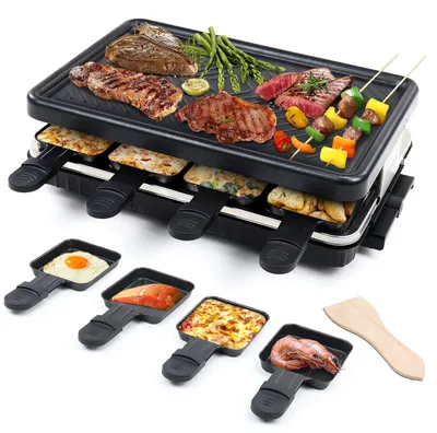Raclette-Grill für 8 Pers., Antihaft, 8 Pfännchen, 4 Spatel