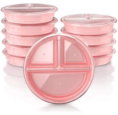 Produktbild von Arendo Meal Prep Boxen 10er Set je 944 ml, Vorratsdosen Kunststoff PP mit 3 Fächern, transparenter Deckel, mikrowellengeeignet, gefriergeeignet, Durchmesser 23 cm, rosa