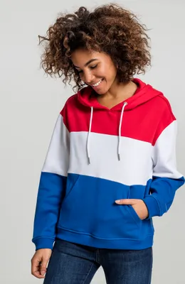 Produktbild von Urban Classics Damen Hoodie Ladies Oversize 3-Tone Hoody Fire Red/White/Royal-S
