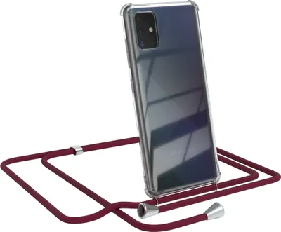 Produktbild von EAZY CASE Handykette kompatibel mit Samsung Galaxy A51, Handyhülle mit Umhängeband, Handykordel, Schutzhülle Clear, Band in Rot