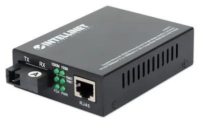 Produktbild von Intellinet Gigabit Ethernet WDM bidirektionaler Singlemode Medienkonverter, 10/100/1000Base-TX auf 1000Base-LX (SC) Singlemode, 20 km, WDM (RX1310/TX1550), 1000 Mbit/s, 10Base-T, 100Base-TX, 1000Base-T, 1000Base-TX, 1000Base-LX, IEEE 802.3, IEEE 802.3ab, IEEE 802.3u, IEEE 802.3z, Gigabit Ethernet, 10,100,1000 Mbit/s