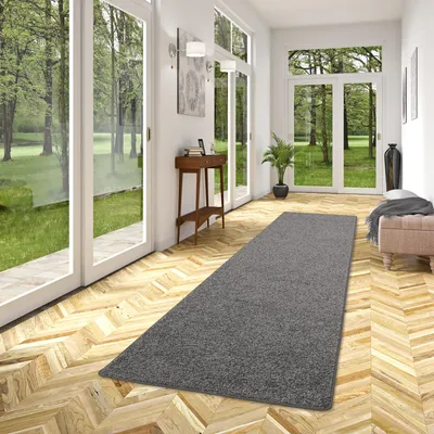 Produktbild von Hochflor Velours Läufer Teppich Mona Grau, Größe:80x320 cm