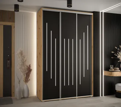 Obrázok produktu pre Šatníková skriňa ASIRI 8 - 160/60 cm, dub artisan / čierna / strieborná