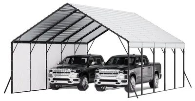 Produktbild von VEVOR Schwerlast-Metall-Carport, 12' x 20' Outdoor-Carport mit verzinktem Stahlrahmen und Dach, Autozelt-Garage mit abnehmbaren Seitenwänden, multifunktionale Autoschutzhütte für Pickup, Boot, Auto und Traktoren, 20x24 ft