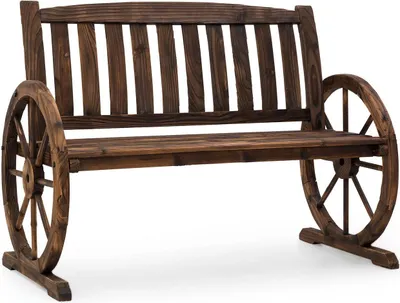 Produktbild von Blumfeldt Gartenbank Murnau, flammenbehandeltes Tannenholz, braun, mit künstlichem Alterungseffekt, einfacher Zusammenbau, für Garten & Terrasse, 115x86x60 cm (BxHxT)