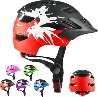 Immagine prodotto di Casco per bambini - Casco da bicicletta per bambini - Per andare in bicicletta in sicurezza - Con luce posteriore - Taglia 48-56 cm - Nero e rosso