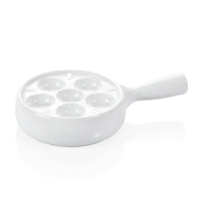 Produktbild von Schneckenpfanne für 6 Schnecken mit Stielgriff Ø 12 cm weiß, Porzellan