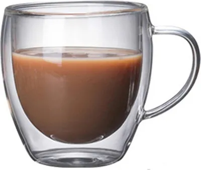 Produktbild von Hitzebeständiger, doppelwandiger Glasbecher aus Borosilikatglas mit Henkel, kreativer Bürobecher, Glaskaffeebecher