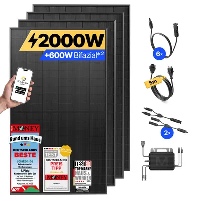 Produktbild von Balkonkraftwerk 2000W Solaranlage Steckerfertig Komplettset Photovoltaik Anlage 800W, Kabellänge: 5m, Solakon - onPower