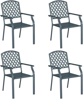 Zdjęcie produktu dla Zestaw czterech sztaplowanych krzeseł ogrodowych w kolorze antracytu, o wymiarach 56 x 65 x 89 cm, krzesła ze stalowymi podłokietnikami, idealne na taras