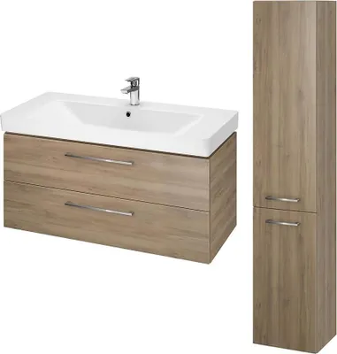 Produktbild von BADLAND Badmöbel Set LARA MILLE 100 Waschbecken-Unterschrank mit Hochschrank 150x30x25, 2-Türen, Nussbaum