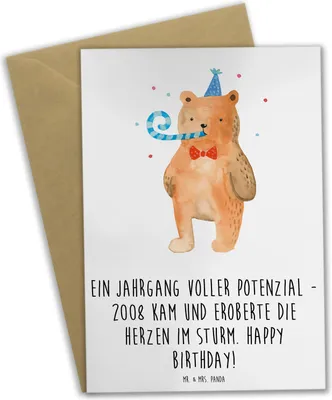 Produktbild von Mr. & Mrs. Panda Glückwunschkarte 2008 Geburtstag - Weiß - Geschenk, osterkarte, Jubiläum, Happy Birthday, Alter, einladungskarten, kommunionskarte, Geburtsjahr, feiern