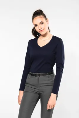 Produktbild von Kariban Premium Supima® Damen-T-Shirt mit V-Ausschnitt und langen Ärmeln