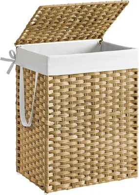 Produktbild von Songmics Wäschekorb Polyrattan 90 L Natur, 90 l, Rechteckig, Baumwolle, Eisen, Kunststoff, Natürlich/Natur, 330 mm, 460 mm