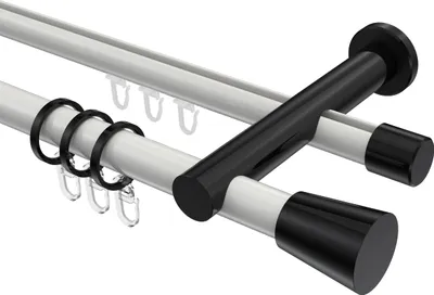 Produktbild von Interdeco Rundrohr-Innenlaufstange / Gardinenstange (Kombination) Weiß / Schwarz, Typ Platon Sitra (Konus), 20 mm Ø 2-läufig, 400 cm
