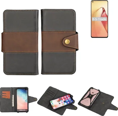 Produktbild von K-S-Trade Handyhülle Schutzhülle Hülle Bookstyle Wallet-Case kompatibel mit Oppo Reno8 Pro Bumper Rundumschutz schwarz-braun 1x