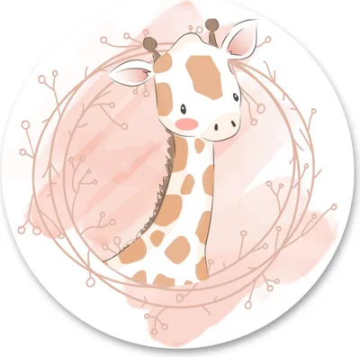 Produktbild von Sticker rund für Kinderzimmer GIRAFFE Tier pastellfarbene Aquarelle Natur Wandtattoo Aufkleber 100 cm x 100 cm