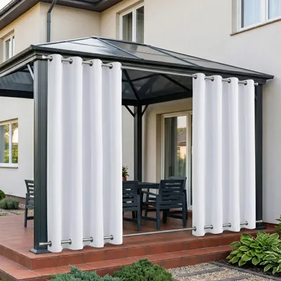 Produktbild von Vorhang Wasserdicht Sonnenschutz Gardine Wetterfest Verdunkelungsvorhang mit Ösen für Outdoor Terrasse Balkon Pergola, 132x274cm, Weiß