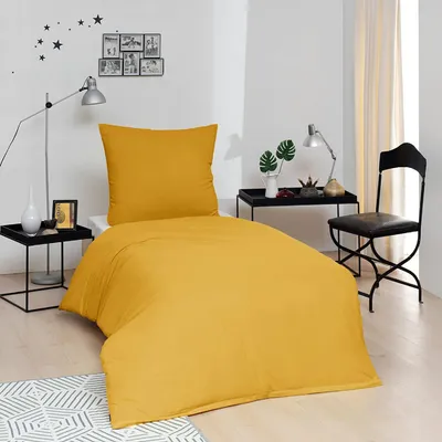 Produktbild von Brielle Flanell Bettwäsche Set aus 100% Baumwolle mit 135 x 200 + 80 x 80 cm Gelb