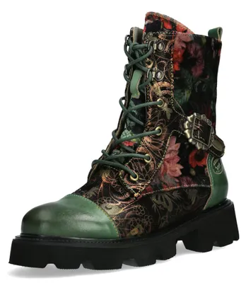 Produktbild von Laura Vita Damen Stiefelette Leder Floralaufdruck Blütenschnalle KOULEO 15, Größe:40 EU, Farbe:Grün