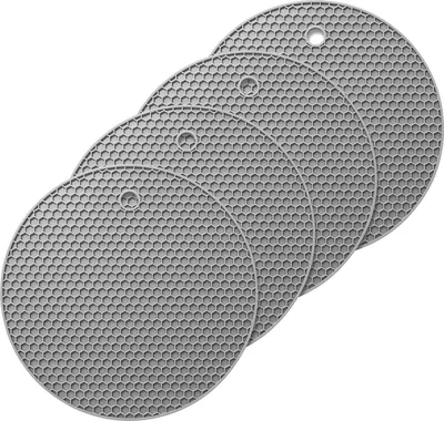 Produktbild von Set Topf Untersetzer aus Silikon - Runde Topflappen Hitzebeständig bis zu 230°C (Grau)，4Stücke