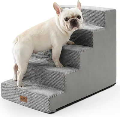 Produktbild von Hundeleiter für kleine Hunde 50 cm breite Hundeleiter für hohe Betten 60 cm hohe rutschfeste Hundeleiter für alte Katzen Welpen kleine mittelgroße Hunde 75 x 50 x 60 cm 5 Stufen.
