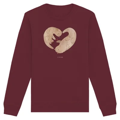 Produktbild von Mr. & Mrs. Panda Baumwoll Sweatshirt Otter Herz Größe XXL - Burgundy - Geschenk, Hochzeitstag, Sweater, Bio Pullover, Pulli, Liebe