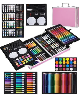 Immagine prodotto di 144 pezzi. Set di articoli per la grafica: caratteri, set di colori, matite colorate, colori ad acquerello, pastelli