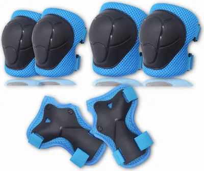 Produktbild von Kinder Protektoren Set Schoner - Inliner Knieschoner Kinder - Schützer Set [6er] für Kinder und Erwachsene - Ideale großflächige Schutzpolster(Blau)