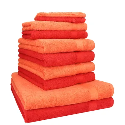 Produktbild von Betz 10-tlg. Handtuch-Set PREMIUM 2 Duschtücher 4 Handtücher 2 Gästetücher 2 Waschhandschuhe  Farbe: rot & orange