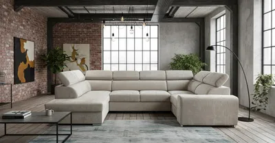 Produktbild von DOMI Ecksofa PORTO 7 mit Schlaffunktion, U-Form, Links, Sofa mit Bettkasten, Wohnzimmersofa, Couch, Bett, Couchgarnitur - Beige, Cappuccino, Vibe 8