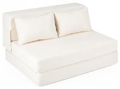 Zdjęcie produktu dla Rozkładana sofa COSTWAY, fotel rozkładany 3 w 1 z 2 poduszkami, rozkładana sofa z materacem wierzchnim, obita tkaniną szenilową, wygodna sofa, beżowa