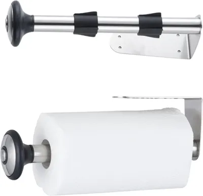 Produktbild von Küchenrollenhalter hängend - Stehender Rollenhalter Edelstahl selbstklebend - 32 cm - Küchenrolle - Küchenpapierständer - Halter - Küchenzubehör - Küc