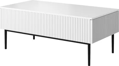 Produktbild von Nicole Couchtisch mit Schubladen und Metallbeinen in weiß matt und schwarzen Beinen