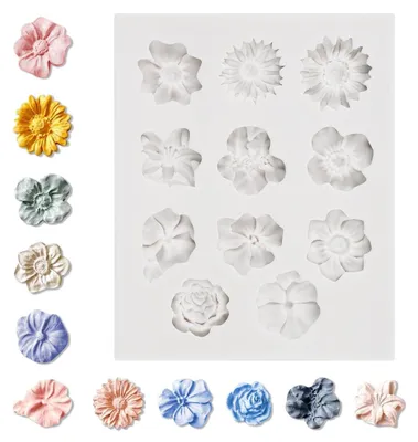 Silikon-Blütenform, 11 Förmchen, 3D Fondantform, Backform