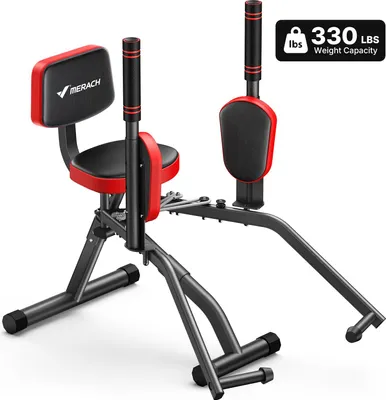 Image de Appareil multifonctionnel MERACH, résistance et poignées réglables, repose-jambes rotatifs à 360°, pour fessiers, cuisses et hanches, rouge
