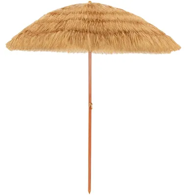 Produktbild von Hawaii Sonnenschirm Ø 200 cm, Gartenschirm, Balkonschirm, faltbarer Strandschirm mit Fransen, Terrassenschirm mit Verankerung, rund, beige.