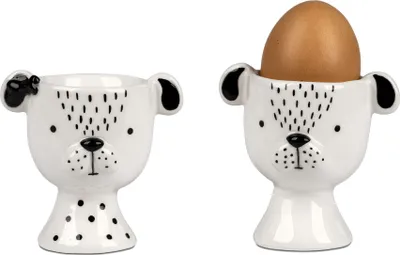 Produktbild von Eierbecher 2.tlg Set Hunde schwarz weiß H. 8cm in Geschenkbox Formano F25