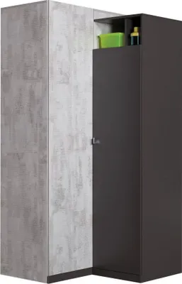 Produktbild von Jugendzimmer Drehtürenschrank / Eckschrank Ohey 02, Farbe: Dunkelgrau / Hellgrau - Abmessungen: 195 x 95 x 95 cm (H x B x T)