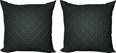 Produktbild von ABAKUHAUS Dunkelgrau Kissenbezug Set (2Stück), Abstrakt Folklorisches Keltisch Inspiriertes Muster Blumenkreise, 50 x 50 cm, Schwarz Grau