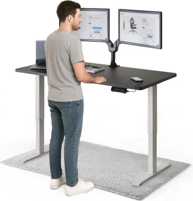 Produktbild von DESKSPACE PRO Elektrisch höhenverstellbarer Schreibtisch – 140x70 cm Memory & Kollisionsschutz, Computertisch Schwarz Tischplatte / Weißes Gestell