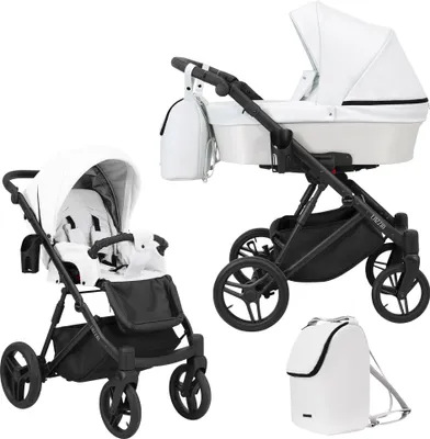 Produktbild von Kinderwagen LAZZIO Sportwagen Babywagen Babyschale Komplettset Kinder Wagen Set 2 in 1 (weiß eco, Rahmenfarbe: Schwarz)