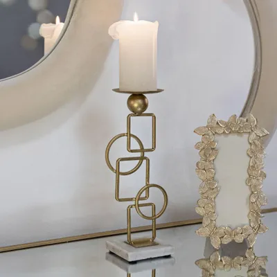 Immagine prodotto di Candeliere Marie, in ferro, marmo, 13x10x31,5 cm, color oro, bianco, Mauro Ferretti