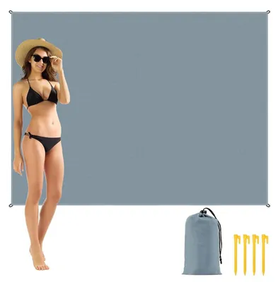 Produktbild von Stranddecke Sandfrei Wasserdicht 200x140cm Grau Camping Picknick Outdoor Zeltunterlage