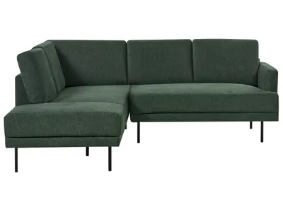 Produktbild von BELIANI Ecksofa Dunkelgrün Stoff Rechtsseitig 4-Sitzer Sofa mit Schwarzen Metallfüßen Glamour Modern Wohnzimmer Büro Arbeitszimmer Wohnküche Esszimmer