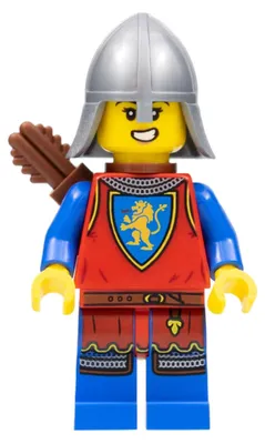 Obrázek produktu pro LEGO Minifigurka: Levý rytíř - dámská, plochý stříbrný ochránce krku, šípový kužel (cas565)