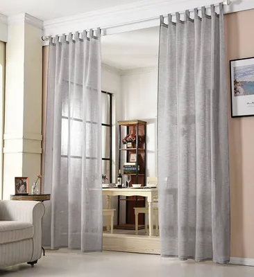 Produktbild von WOLTU 2er-Set Gardinen transparent mit Schlaufen Leinen Optik lichtdurchlässige Vorhänge Fensterschal Dunkelgrau 140x225 cm
