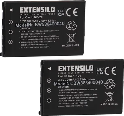 Produktbild von EXTENSILO 2x Akku Ersatz für Casio NP-20 für Kamera (700 mAh, 3,7 V, Li-Ion)